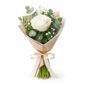 Arranjo com uma rosa branca