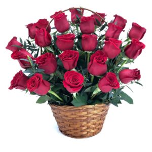 Cesta de rosas vermelhas